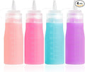 Condiment Squeeze Bottles, 16 oz Silicone Squeeze Bottles For Sauces, Leak Proof Condiment Containers with Extra Interchangeable lid, Easy Squeeze for Oil, Honey & Dressings, BPA FREE (4 Pack)