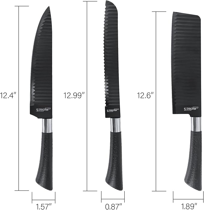 6pcs Stainless Steel Kitchen Knife Set, Nonstick Ceramic Coating Wave Blade, Rustproof Sharp Chef Knife for Cooking Restaurant