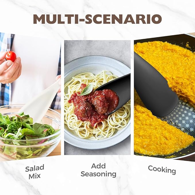 Multi-function Spatula Spoon, 2025 New Cooking Spoon for Nonstick Cookwares, Silicone Cooking Utensils for Kitchen Gadgets,Wood Handle Spoon for Mixing, Scoop, and Scrape (White)