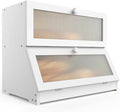 Bread Box for Kitchen Countertop: 2-Tier Bamboo Large Bread Storage Container,White