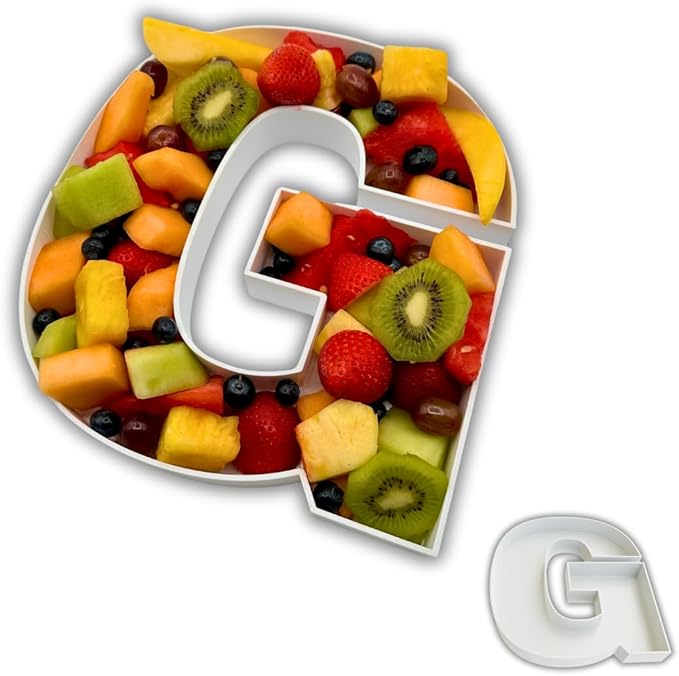 Hard Plastic Reusable Fillable Letters Numbers Serving Trays for Party Decoration (G, White)