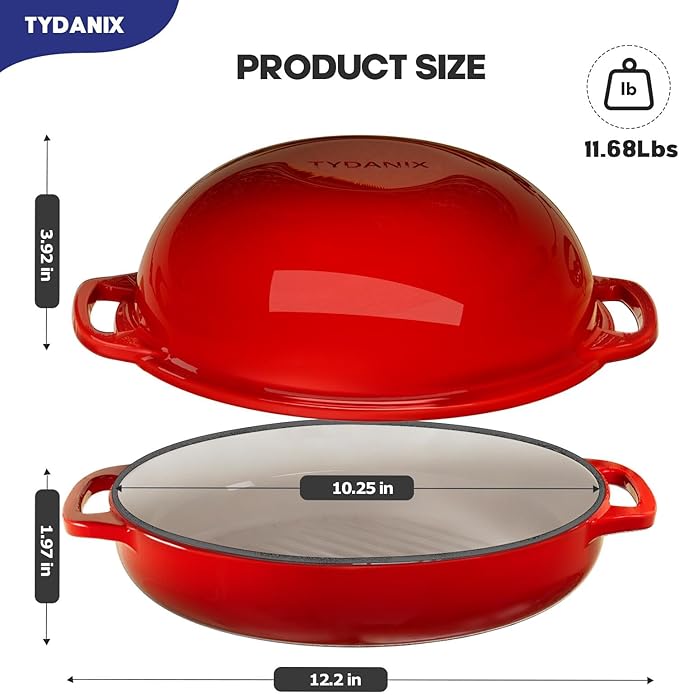 2-in-1 Multifunctional Enameled Cast Iron Dutch Oven, 6QT Loaf Pan with Dual Handles, Perfect for Baking Sourdough, Roasting, Braising & Stews, Oven & Stovetop Safe, Easy to Clean & Pre-Seasoned