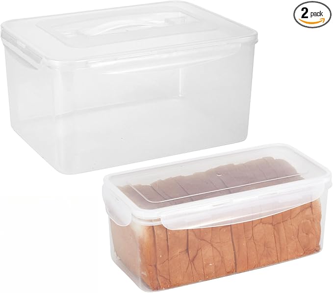 9.5Qt Bread Box Large,3.5Qt Bread Storage Container Small,2 Bread Containers with Lids Airtight to Save Sourdough Bread,Homemade Bread,Cake,Cookie,Toast,Dishwasher Safe,Loaf Holder,Plastic