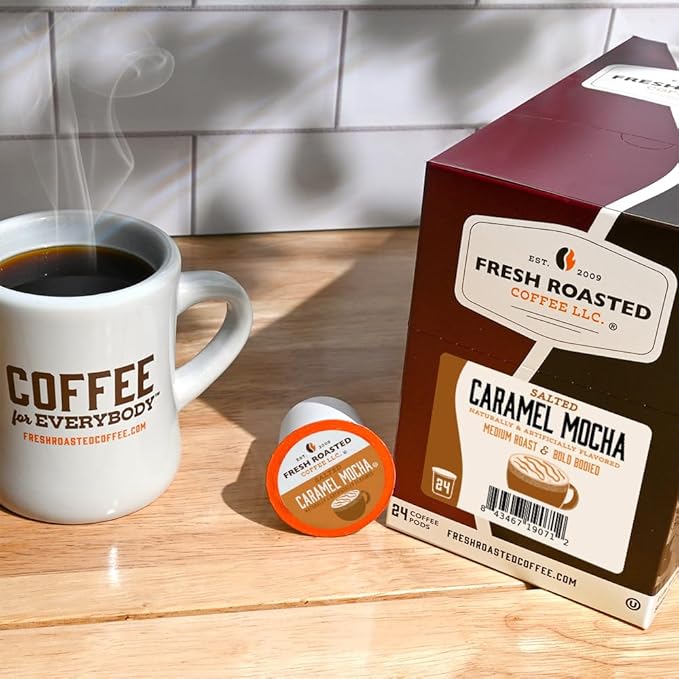 Fresh Roasted Coffee, Salted Caramel Mocha, Flavored Coffee Pods, K-Cup Compatible, 24 Count