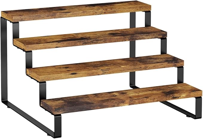 Spice Rack Organizer for Cabinet, 4 Tier Wooden Display Riser Stand, Rustic Cologne Stand for Men, Tiered Perfume Holder, Display Shelf for Candles