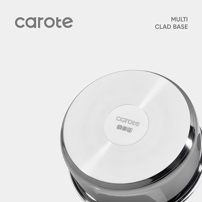 Carote Stainless Steel Stock Pot - 5 Quart Heavy Duty Induction Cooking Pot with Visible Lid for Pasta, Soup, Spaghetti, Bottom Big Stockpot, Deep Cookware for Canning, Boiling, Simmer, Silver