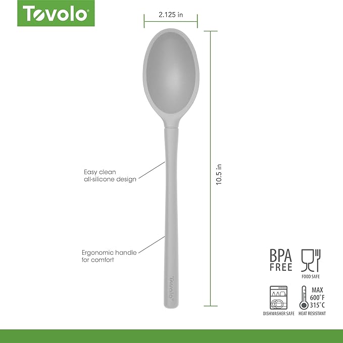 Tovolo Flex-Core Non-Stick All Silicone Small Deep Spoon Kitchen Utensil for Mixing, Scooping and Serving – Heat-Resistant, Dishwasher Safe & BPA Free - Oyster Gray