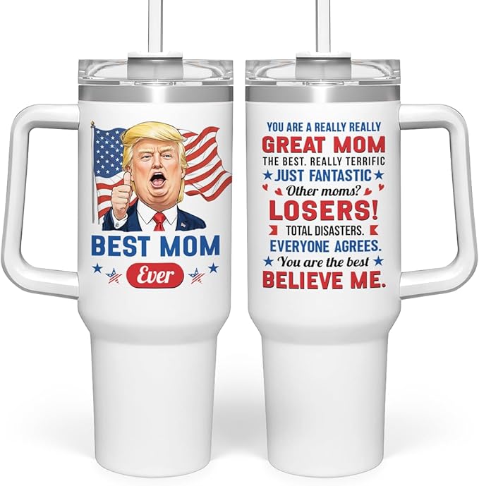wowcugi Mom Trump Tumbler with Handle 40oz, Gifts for Mom from Daughter Son, Stainless Steel Insulated Tumblers Coffee Travel Mug Cup, Best Moms Gift for Birthday Christmas Mothers Day