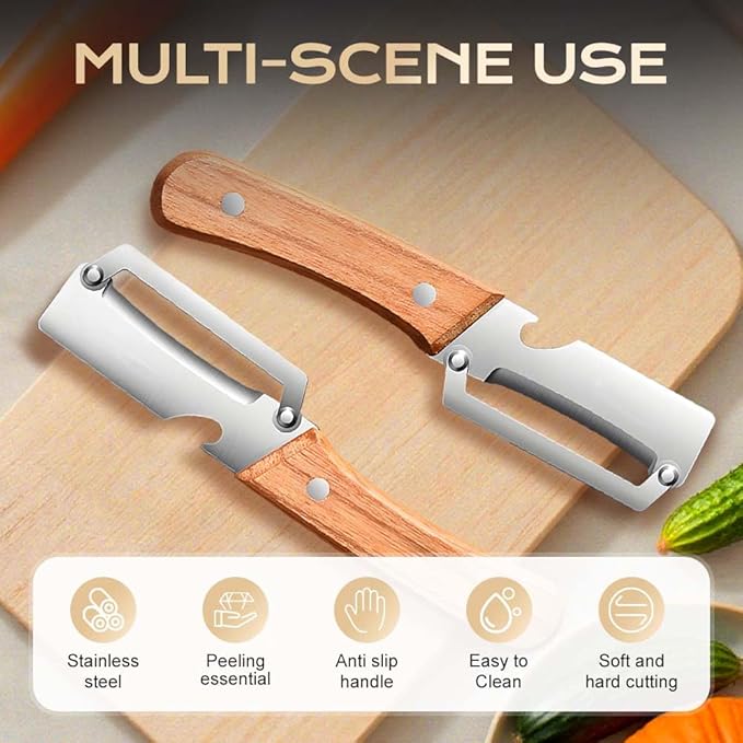 Multi Functional Vegetable Peeler for Kitchen, Ultra Sharp Stainless Steel Veggie, Fruit, Carrot, Orange & Potato Peeler with Ergonomic Handle, Julienne Peeler & Bottle Opener, Fruit Peeler (2pcs)