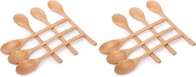 HAKSEN Wooden Spoons, 6PCS 9 Inch Wood Soup Spoons for Eating Mixing Stirring, Long Handle Spoon for Japanese Style Home Kitchen Cooking Stirring (Pack of 2)