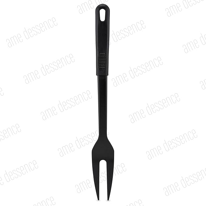AME D'ESSENCE 2-Prong Pot Fork 12 3/4 inch Black Nylon 410ºF Heat Resistant Meat Cooking Fork with Ergonomic Handle Perfect for Carving and Serving Meat Kitchen Gadgets for Serving