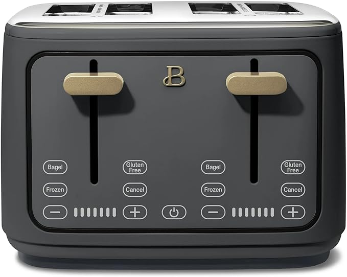 Beautiful 4 Slices Toaster with Touch-Activated Digital Display, Extra Wide Self-Adjusting Slots, Adjustable Shade Control, by Drew Barrymore (Gray)