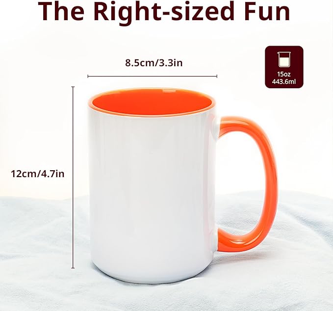 Ceramic 15oz White Sublimation Coffee Mug in White Box, 6 Assorted Colors Option #2 of Orange, Purple, Turquoise, Dark Blue, Dark Red, and Hunter Green, Case of 24