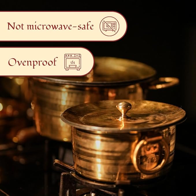 P-TAL Brass Stock Pot with Lid Naturally Nonstick and Toxin Free Pasta Pot Multipurpose Cooking Pot, PFOA and PTFE Free (1 Quart)