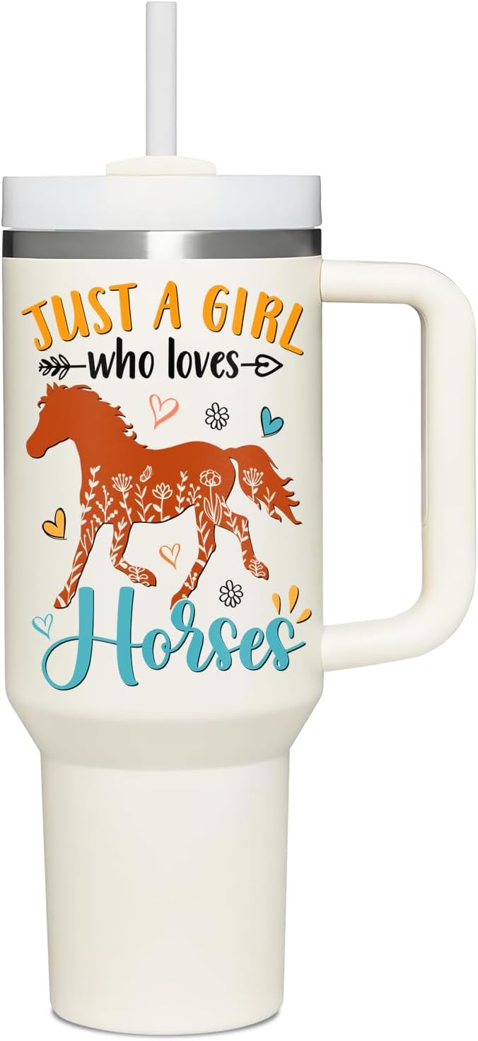Horse Gifts For Girls - Horse Gifts for Women - Christmas, Mothers Day, Birthday Gift For Horses Lovers - Horses Riding Lover Gift - 40Oz Tumbler With Handle & Straw
