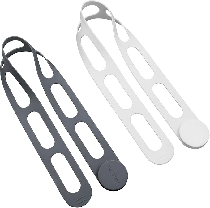 FORTIDY Silicone Utility Strap for Slow Cooker Lid, Pot, Bento Box, 21.65 In Reusable Elastic Self-Lock Silicone Tie for Bundling or Organizing Curtain, Cords, Yoga Mat, Camping Mat, 2pcs (Gray&White)