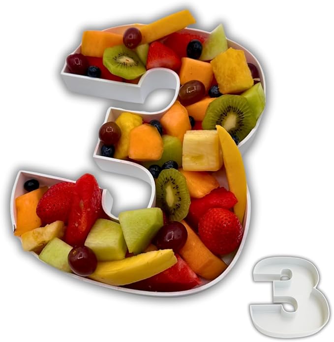 Hard Plastic Reusable Fillable Letters Numbers Serving Trays for Party Decoration (3, White)