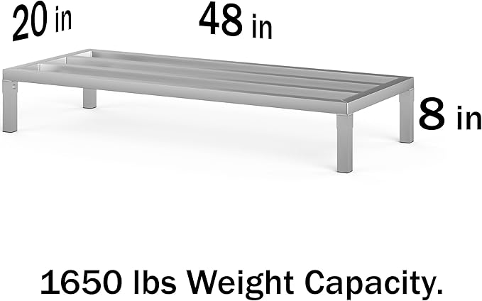 48" Long x 20" Wide | Height: 8" Off The Floor Aluminum Dunnage Rack | Storage in Restaurant, Kitchens and Garages and More!