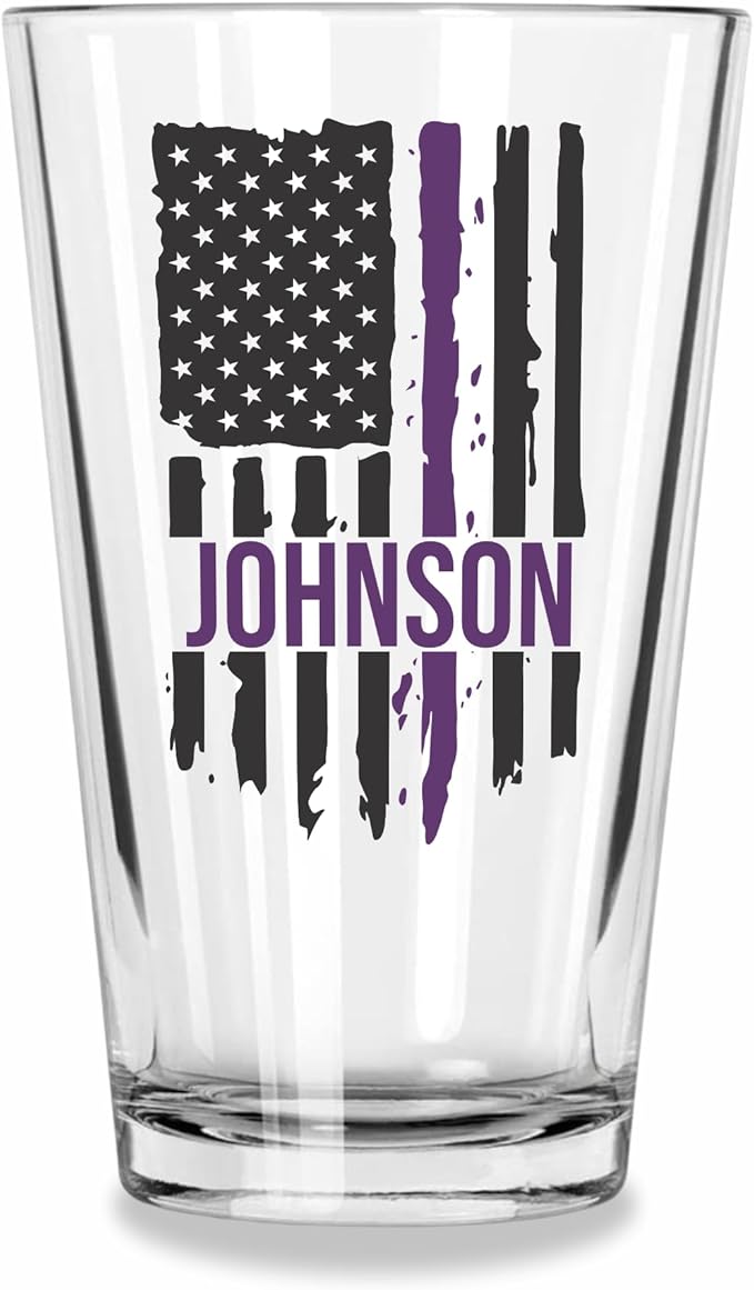 Blue Ridge Mountain Gifts - Thin Purple Line Pint Glass - Personalized Security Professional Glass, Security Officer Appreciation, Purple Line Merch, Custom Barware, The Thin American Flag