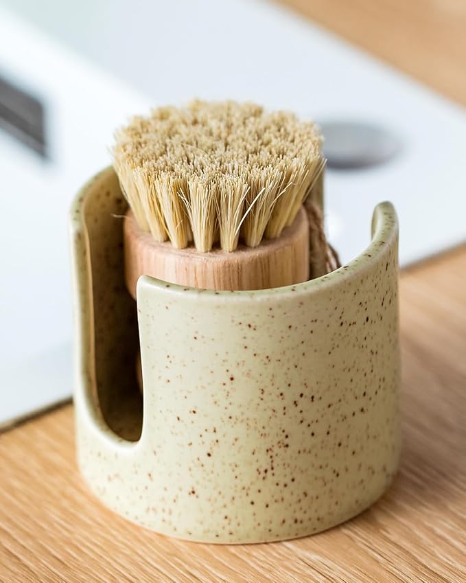 Sponge Holder for Kitchen Sink, Ceramic Dish Sponge Holder Sink Caddy Compact Scrubby Daddy Kitchen Organizer Dish Rcak for Sponges, Scrubbers, Yellow