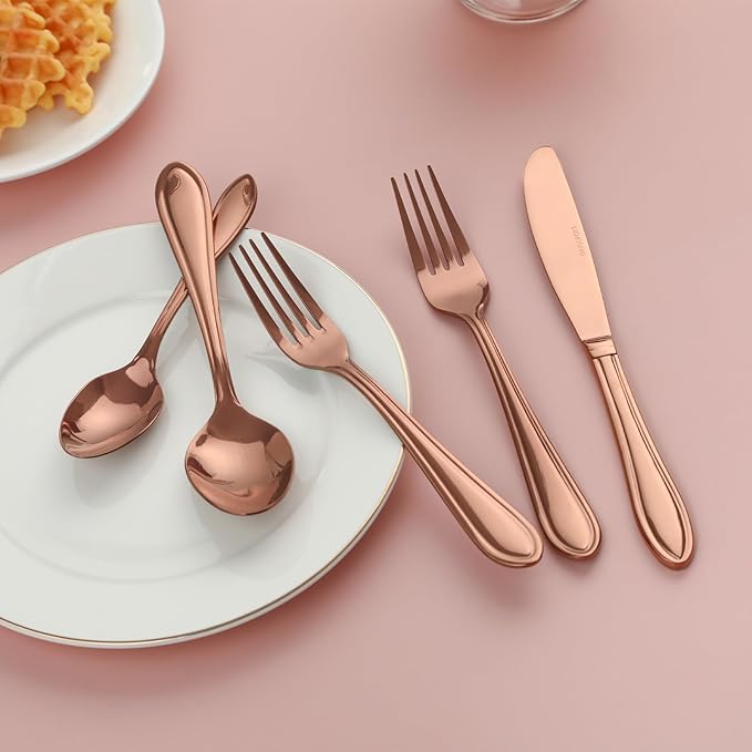 Rose Gold Silverware Set,60-Piece Stainless Steel Flatware for 12, Heavy-Duty 18/0 Stainless Steel Utensils,Mirror Polished Dishwasher Safe for Home & Kitchen Dining