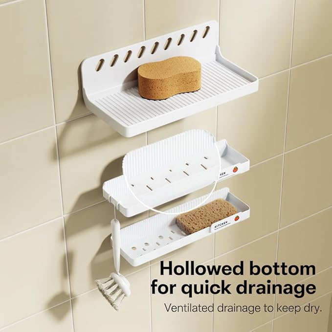 Spice Rack Organizer with Hook, Wall Mounted Spice Shelf Storage Holder, Seasoning Rack for Kitchen Organization and Storage (White, 2 Pack)