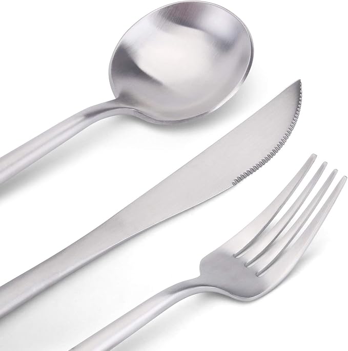 Matte Silverware Set, Bysta 20-Piece Stainless Steel Flatware Set Cutlery Set Service For 4, Satin Finish, Dishwasher Safe, Nice Gift Box