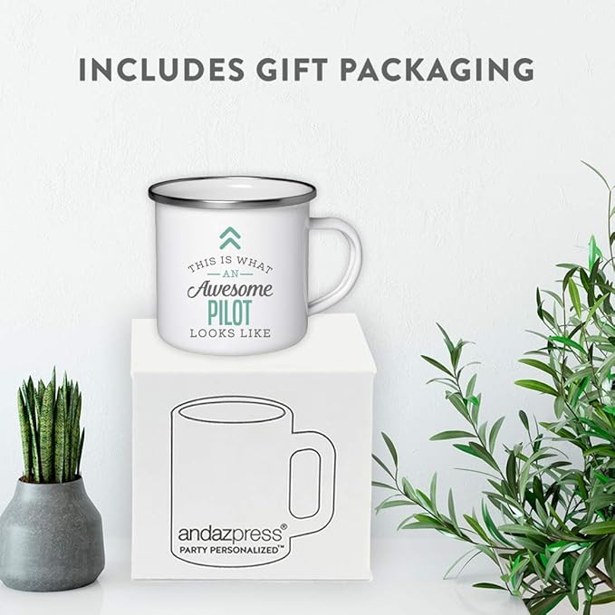 Andaz Press 11oz. Stainless Steel Campfire Coffee Mug Gift, This is What an Awesome Pilot Looks Like, 1-Pack, Birthday Gift Ideas Coworker Him Her, Includes Gift Box