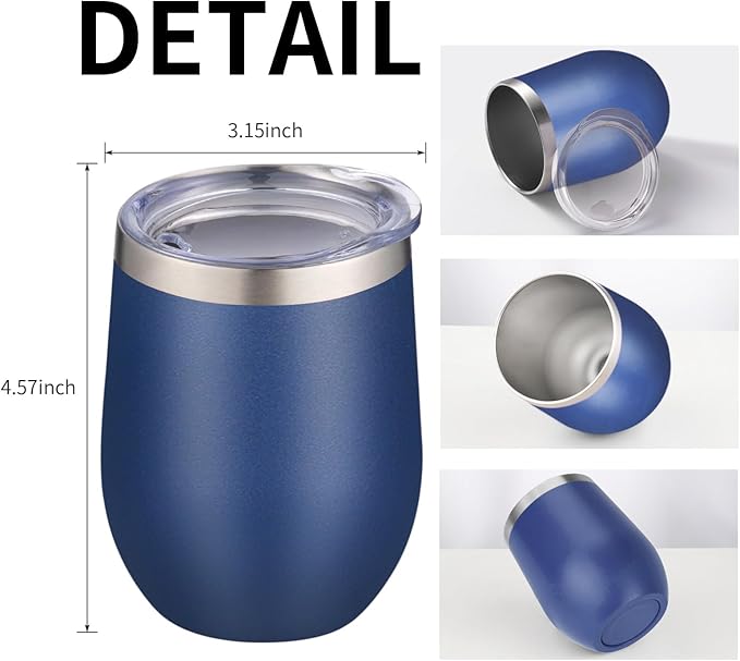 12oz/4 Pack Wine Tumbler Glasses with Lid Stemless Double Wall Vacuum Stainless Steel Travel Tumbler Keeping Cold & Hot for Wine,Coffee,Cocktails,Christmas Drinks-Family and Gifts(Multi color-6)