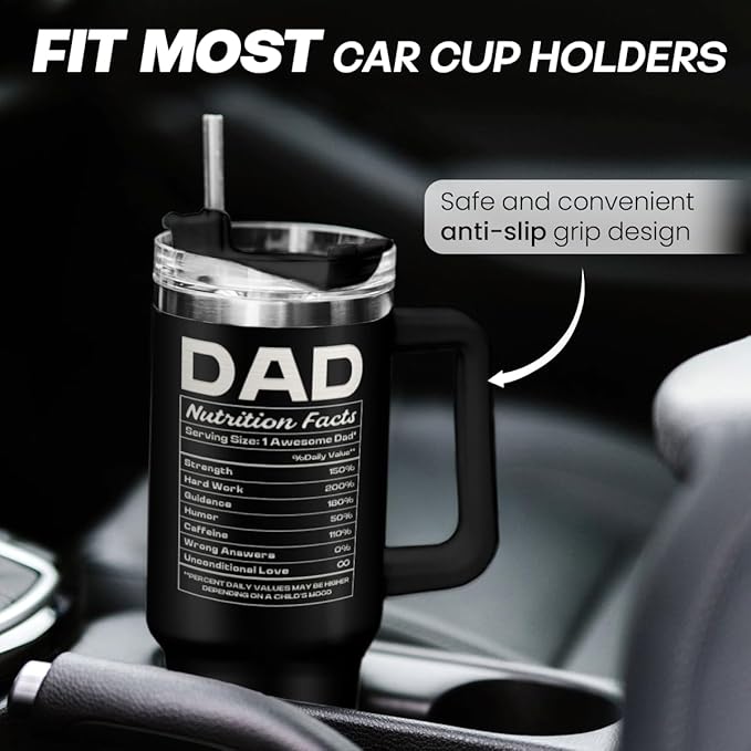 SANDJEST Dad Gift from Daughter, 40oz Stainless Steel Insulated Coffee Tumbler With Lid & Straw, Travel Cup Gift for Dad, Christmas Birthday Father's Day