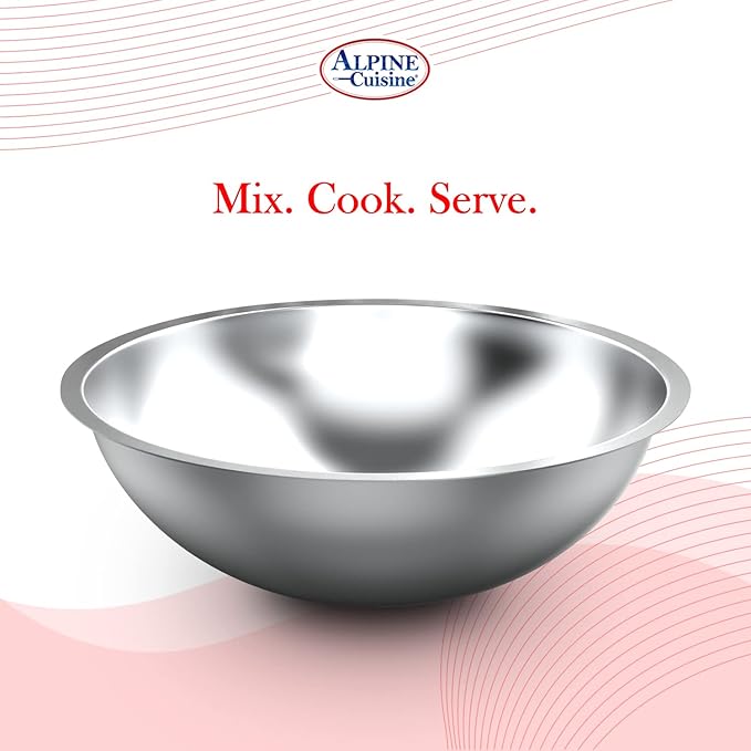 Alpine Cuisine 0.75-Quart Stainless Steel Kitchen Mixing Bowls, Salad Bowls Heavy Duty Deeper Edge, Dishwasher Safe Storage Bowls, Premium Polished Mirror Prep Bowls for Cooking & Serving