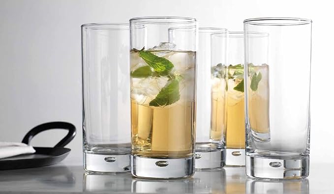 Home Essentials & Beyond Highball Glasses set of 4, 17 oz Drinking Glasses, Red Series Heavy Bubble Base