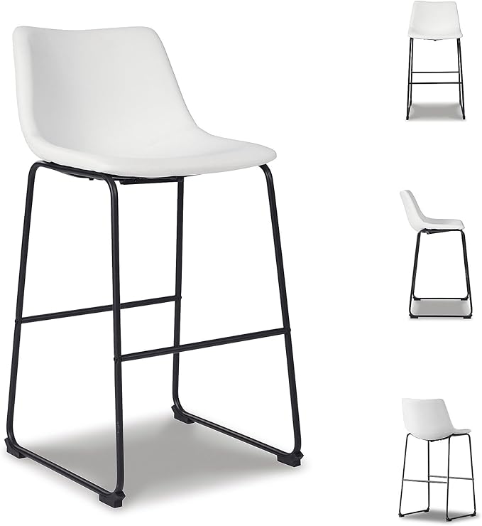 Signature Design by Ashley Centiar Urban Industrial 28.75" Pub Height Bucket Seat Barstool, 2 Count, White