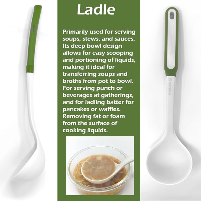 Set of 3 Kitchen Essentials Utensils Set of Silicone Spatulas 15 inches Large Heat Resistant 600F Cooking Baking Non-Slip Handles Won't scratch Cookware, Turner Rubber Spatula Ladle Espatula (White)