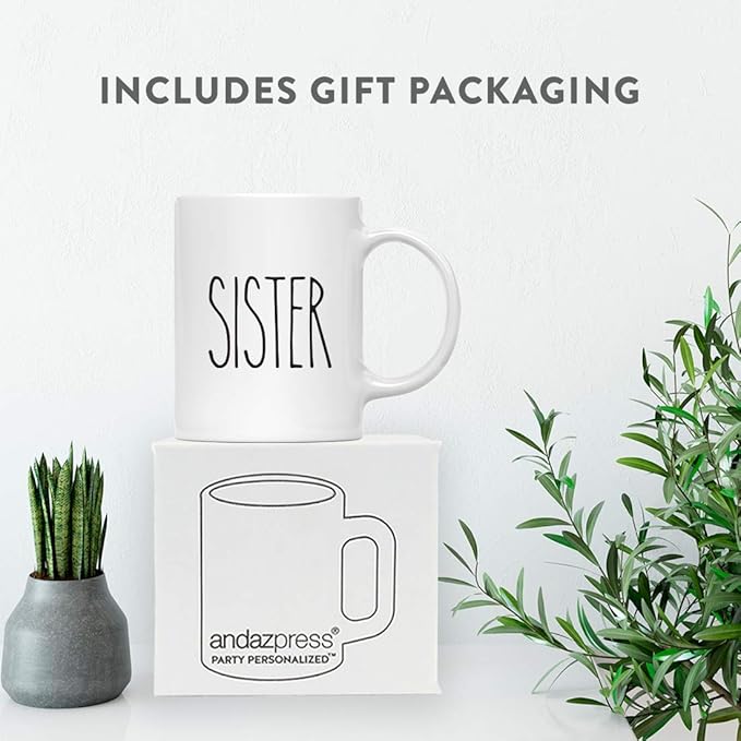 Andaz Press Simple Rustic Farmhouse Kitchen Decor 11oz. Ceramic Coffee Tea Mug Gift, Sister, 1-Pack, Birthday Christmas Gift Ideas for Family, Friends