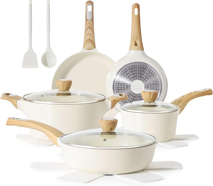 SENSARTE Ceramic Cookware Sets, Pots and Pans Set Non stick, 14-Piece Induction Cookware, Non toxic Healthy Non Stick Kitchen Cooking Set, with Frying Pans Set, PFAS PTFE PFOA PFOS Free