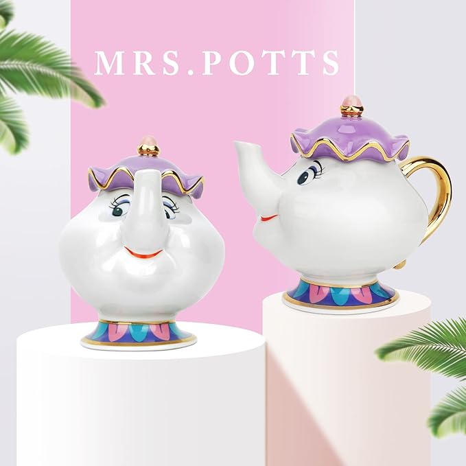 LEEPENK Cartoon Mrs Potts Teapot Beauty and Beast Teapot & Mug Chip Tea Set Cute Tea Cup Ideal Gifts for Girl and Home Decorationl