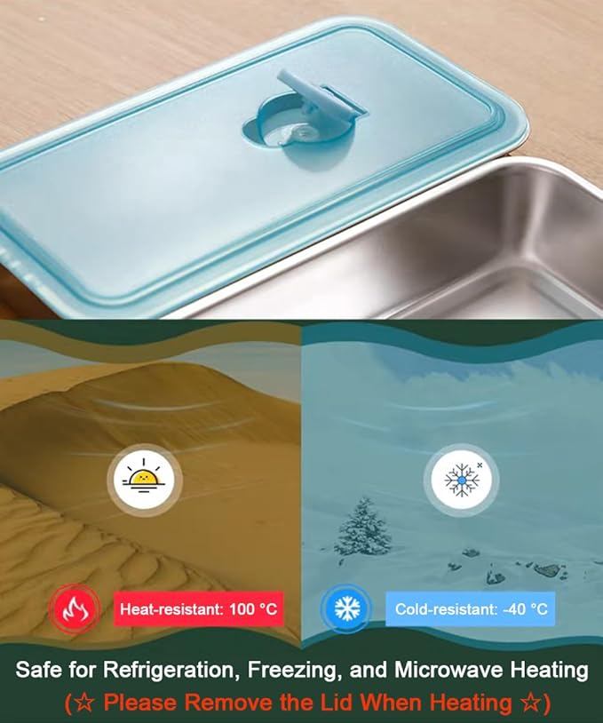 3 Pack Stainless Steel Snack Containers, Meal Prep Containers, Metal Bento Lunch Box with 2 Compartments, Dishwasher-Safe, Reusable Grab and Go Snack Containers with Lids for Travel, Office, Camping