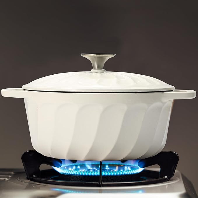 Enameled Cast Iron Dutch Oven with Lid, 3 QT Cast Iron Dutch Oven Pot, Heavy Duty Cast Iron Pot for Bread Baking, Cook, Bake, Oven Safe across All Cooktops (White,3 QT)