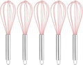 HARFINGTON 5Pcs Silicone Whisk 10" Kitchen Whisk Wire Whisks Beater with Stainless Steel Handle for Egg Milk Whisking Blending Beating & Stirring, Pink