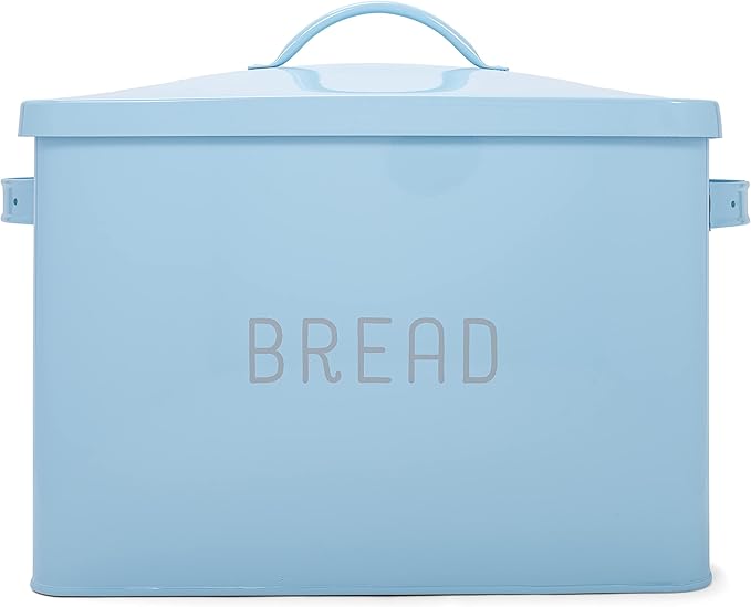Nat & Jules Extra Large Blue 15 x 10 Metal Farmhouse Bread Box - Holds Two Full Loaves
