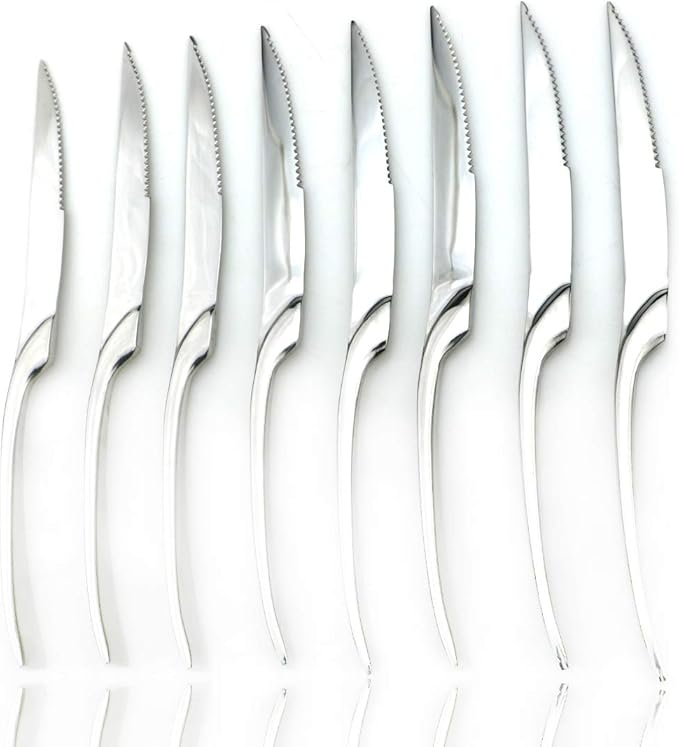 JASHII 18/10 Stainless Steel 8 Piece Mirror Polished Silver Steak Knife Silverware Utensil Set