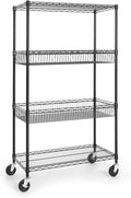 CAPHAUS NSF Commercial Heavy Duty 4 Tier Wire Shelving w/Two Rectangle Baskets, Wheels, Leveling Feet, Storage Metal Shelf, Basement Garage Shelving, Utility Wire Rack Storage Black