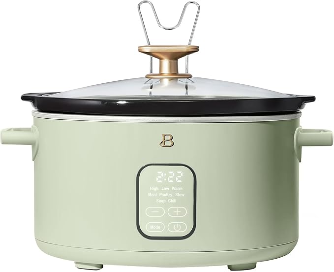 Beautiful 6 Qt Programmable Slow Cooker with Touch Control, Digital Timer and Keep Warm Function – Large Electric pot Capacity Kitchen Appliance by Drew-Barrymore (Sage Green)