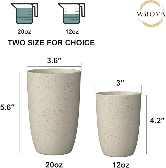Wrova Wheat Straw Cups 8 PCS Good Alternative to Plastic Reusable Cups 20 oz Unbreakable Drinking Cup Reusable Dishwasher Safe Water Plastic Glasses Colorful Series