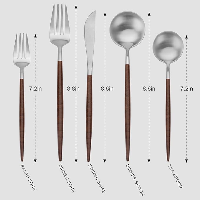 Silverware Set with black handle, Vanys 30 Piece Stainless Steel Cutlery Flatware Set, Kitchen Utensil Sets for 6, Tableware With Knife Spoons And Forks Set, Satin Finished Polished