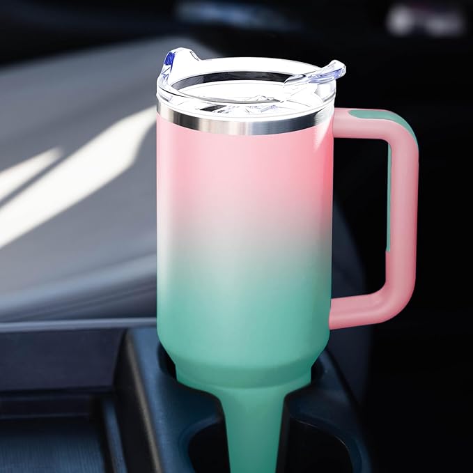 Stainless Steel 40 oz Tumbler with Handle, Insulated Travel Mug, Leak-Proof Lid, Vacuum Cup for Men & Women - Bubble Gum