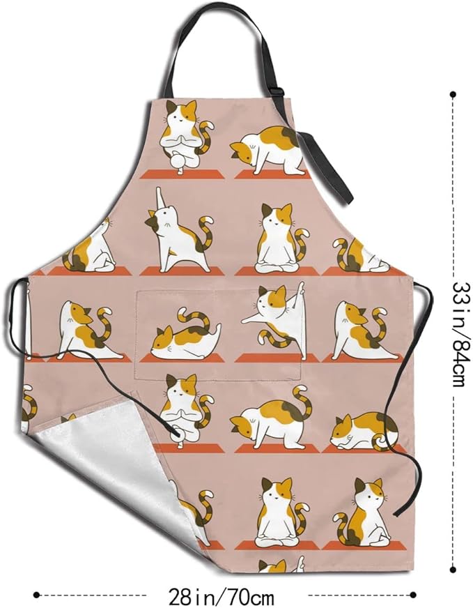 Cat and Dogs Animals Adjustable Bib Neck Chef Aprons, Kitchen Bbq Waterproof Apron with 2 Pockets For Mom Dad