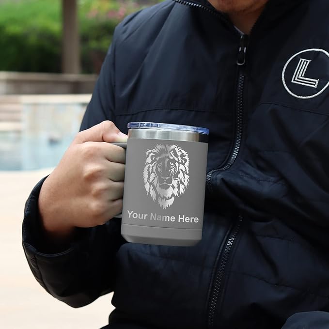 LaserGram 15oz Vacuum Insulated Coffee Mug, Tiki Statue, Personalized Engraving Included (Gray)