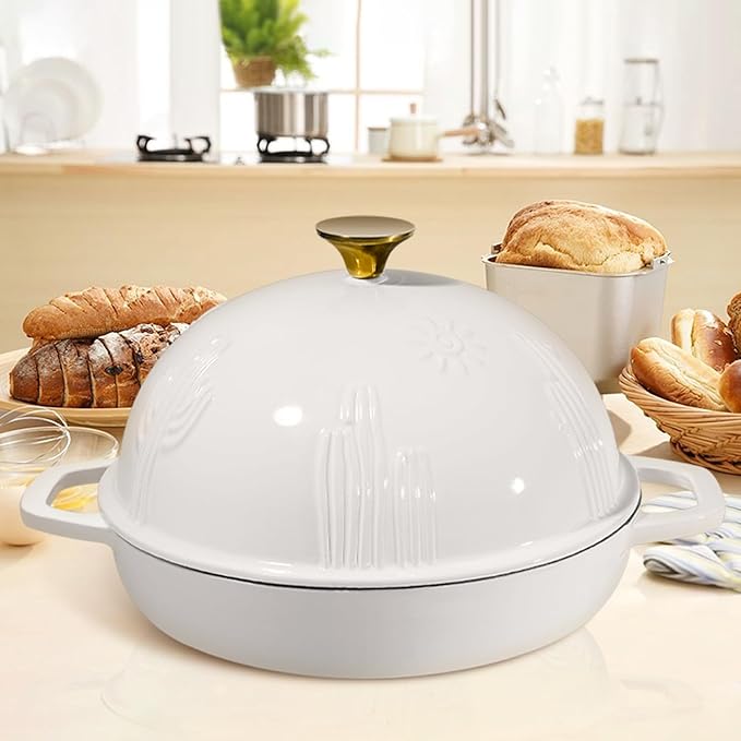 Bread Oven Cast Iron Bread Dutch Oven with Cloche Lid for Bread Baking Magenta Enameled Cast Iron Bread Oven with Dome Lid for Sourdough, 9.8 Inches